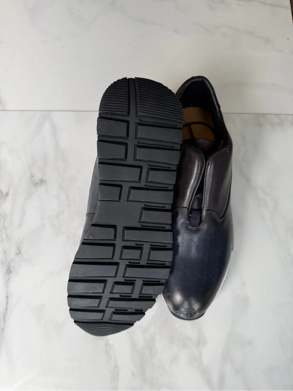 Men's Slip-On Leather Sneakers in Black and Navy